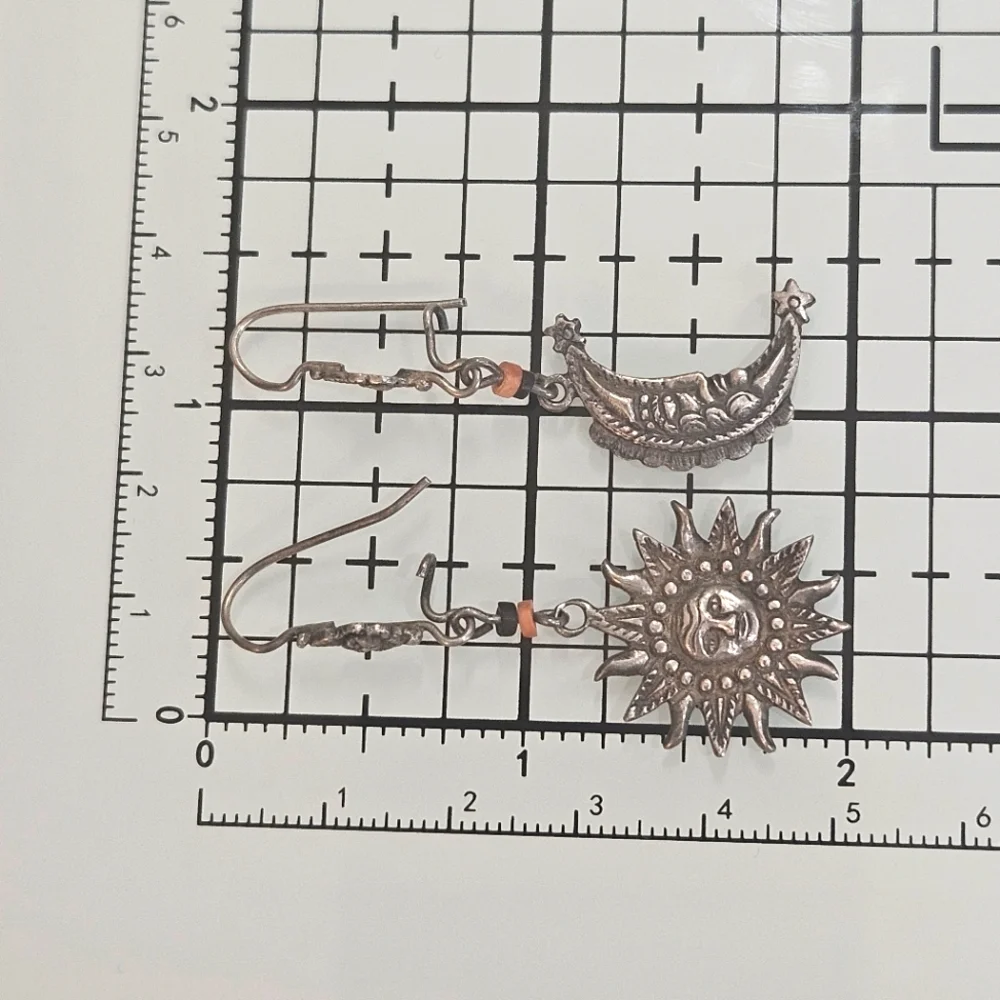 Vintage Sun & Moon Sterling Silver Dangle Beaded 925 Earrings